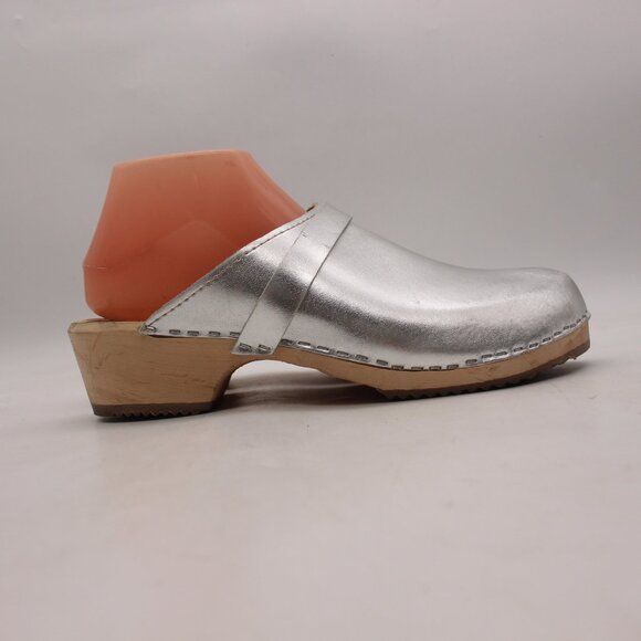 Lotta's From Stockholm Women's Size EU 42 Swedish Silver Clogs Wood - Picture 1 of 12